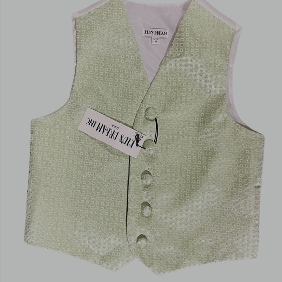 Kids Dream Sage Embroidered plaid pattern Vest and Tie Set Boys sizes - Picture 2 of 5